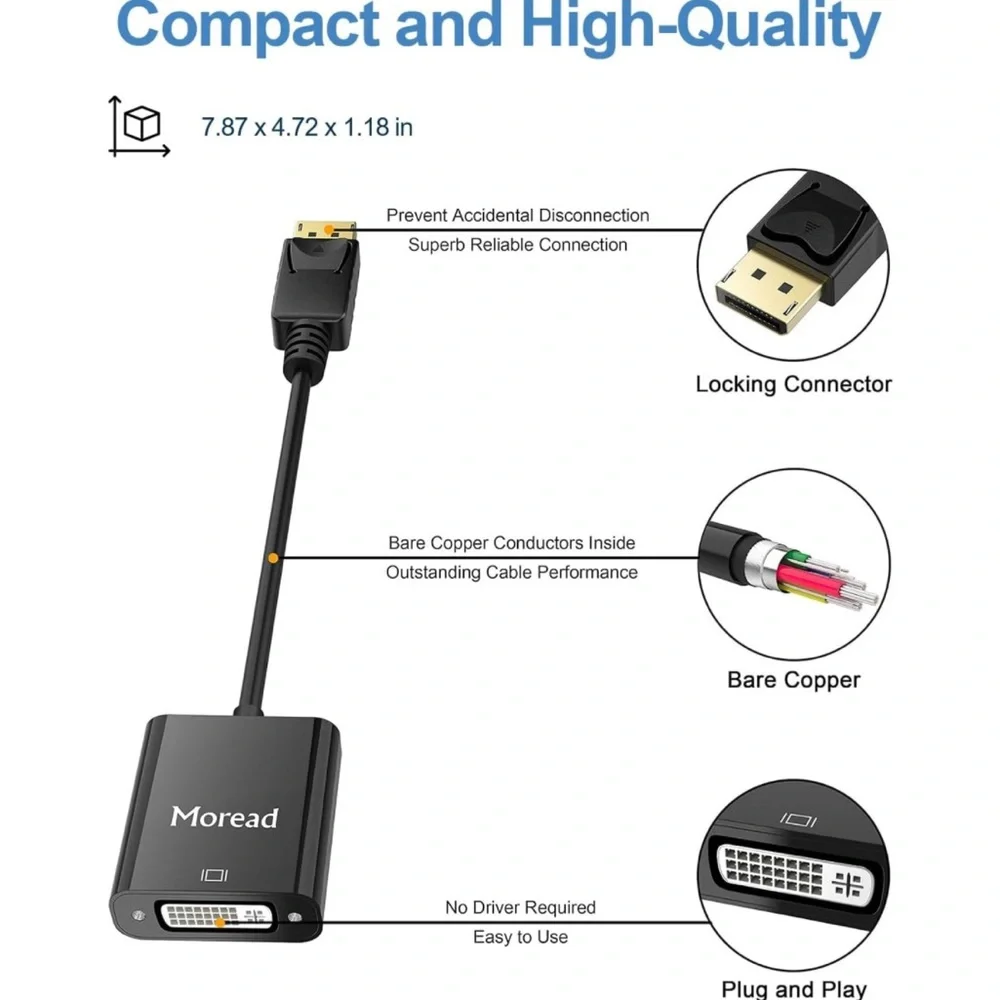 DisplayPort (DP) to DVI‎ Adapter, 10 Pack, Gold-Plated Male to Female